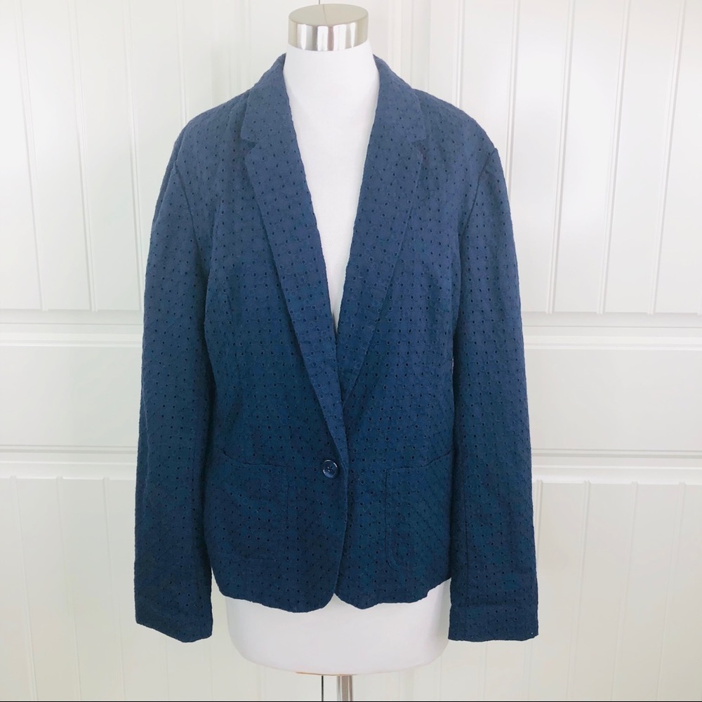 Gap Navy Blue Eyelet Cotton Blazer Jacket Uniform